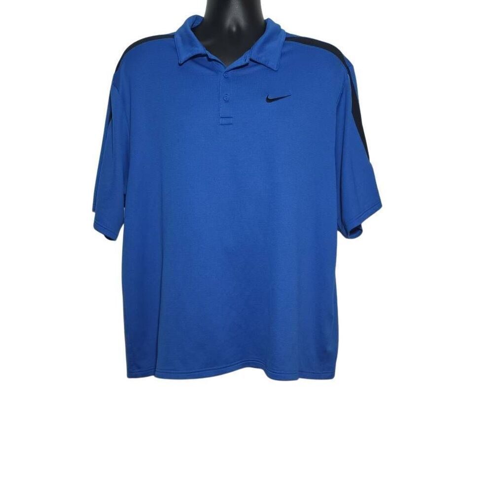 Nike Men's Size XL Blue Black Logo Dri-fit Textured Polo Shirt